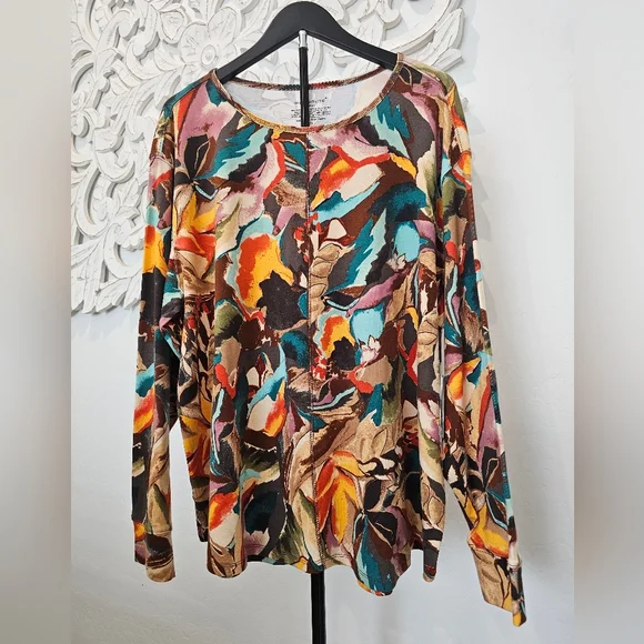 Women's 2X Vibrant Colorful Floral Long Sleeve Top By Westbound NWT - Picture 2 of 6